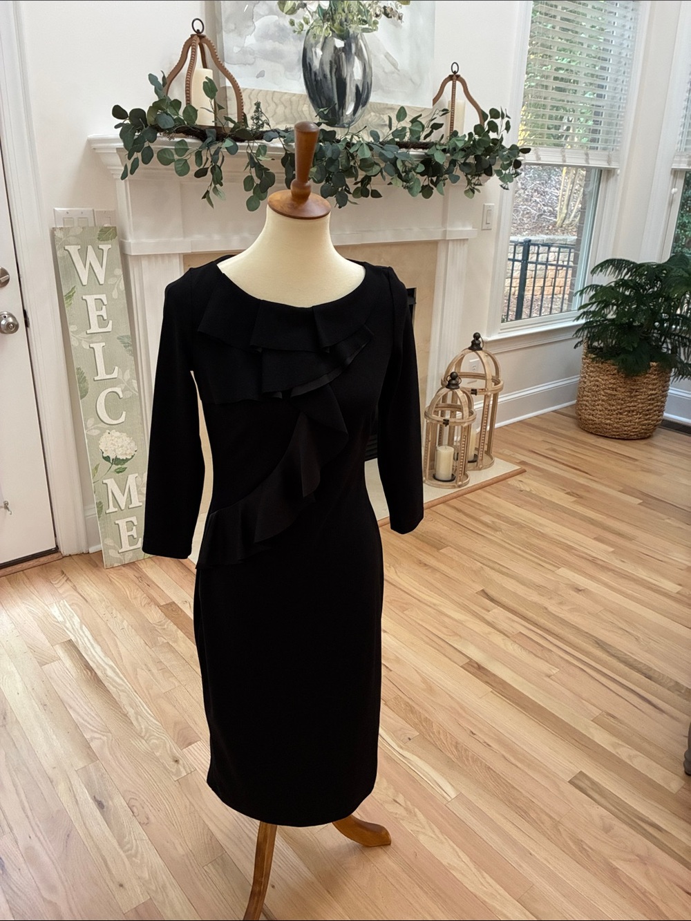 Elegant Black Ruffled Sheath Dress - Women by Lada Lucci